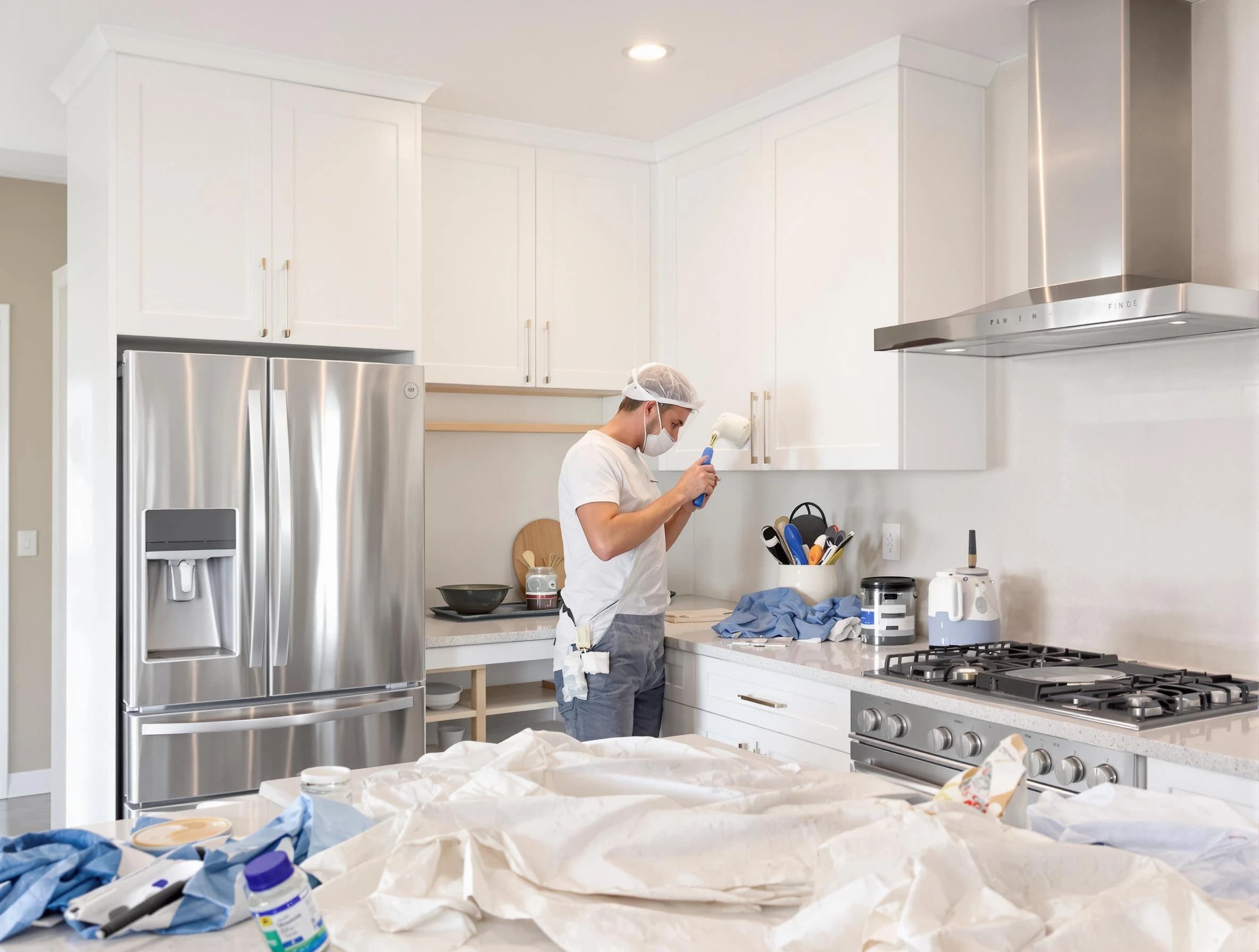 Fairview Park House Painters painter applying a fresh coat in a kitchen located in Fairview Park, OH